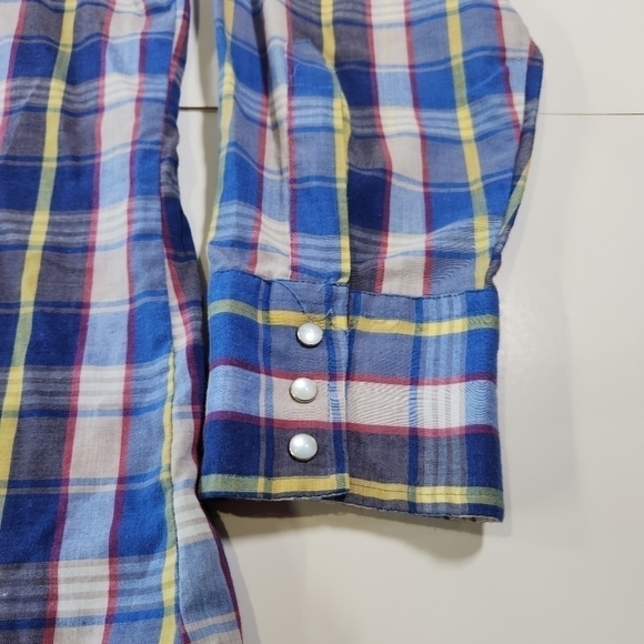 VTG Ely Plains Mens 17 34/35 Western Pearl Snap Plaid Shirt Cowboy Rancher Rodeo - Picture 3 of 8